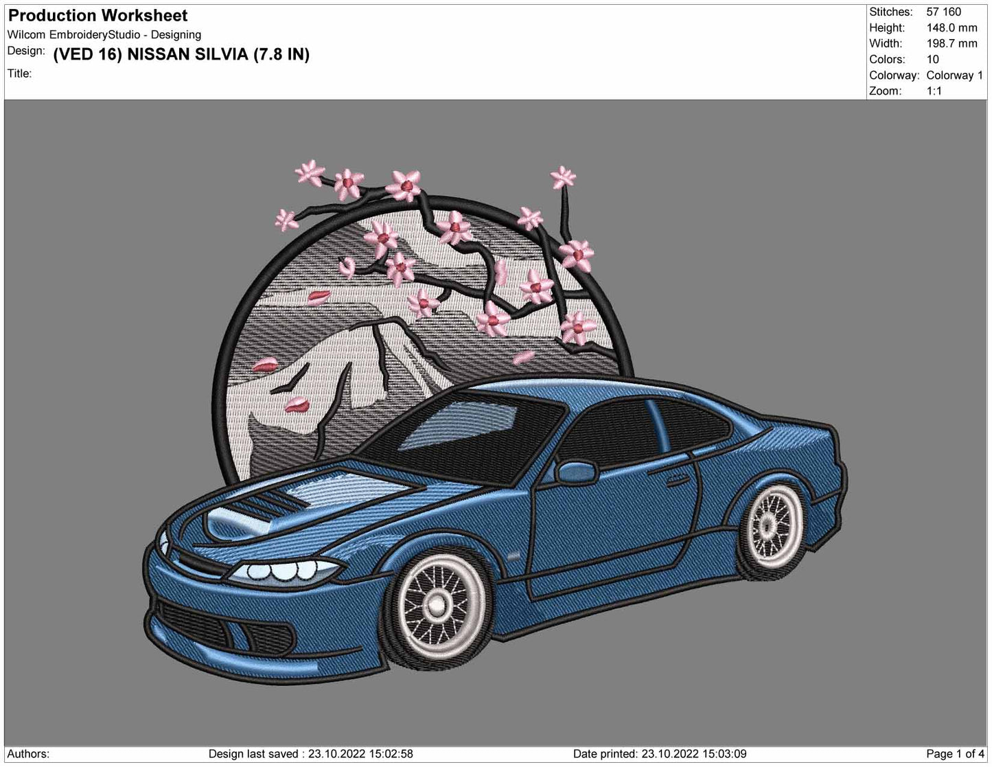 Nissan Silvia Embroidery Design Files - 4 Size's