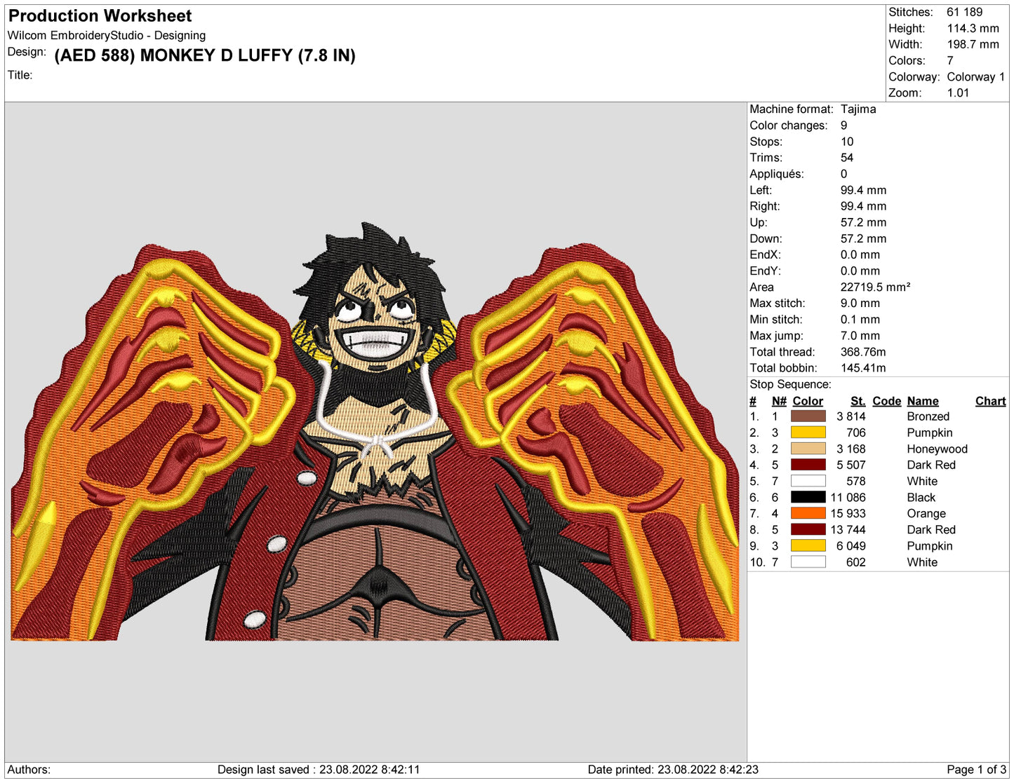 Monkey D Luffy v4 Embroidery Design Files - 4 Size's