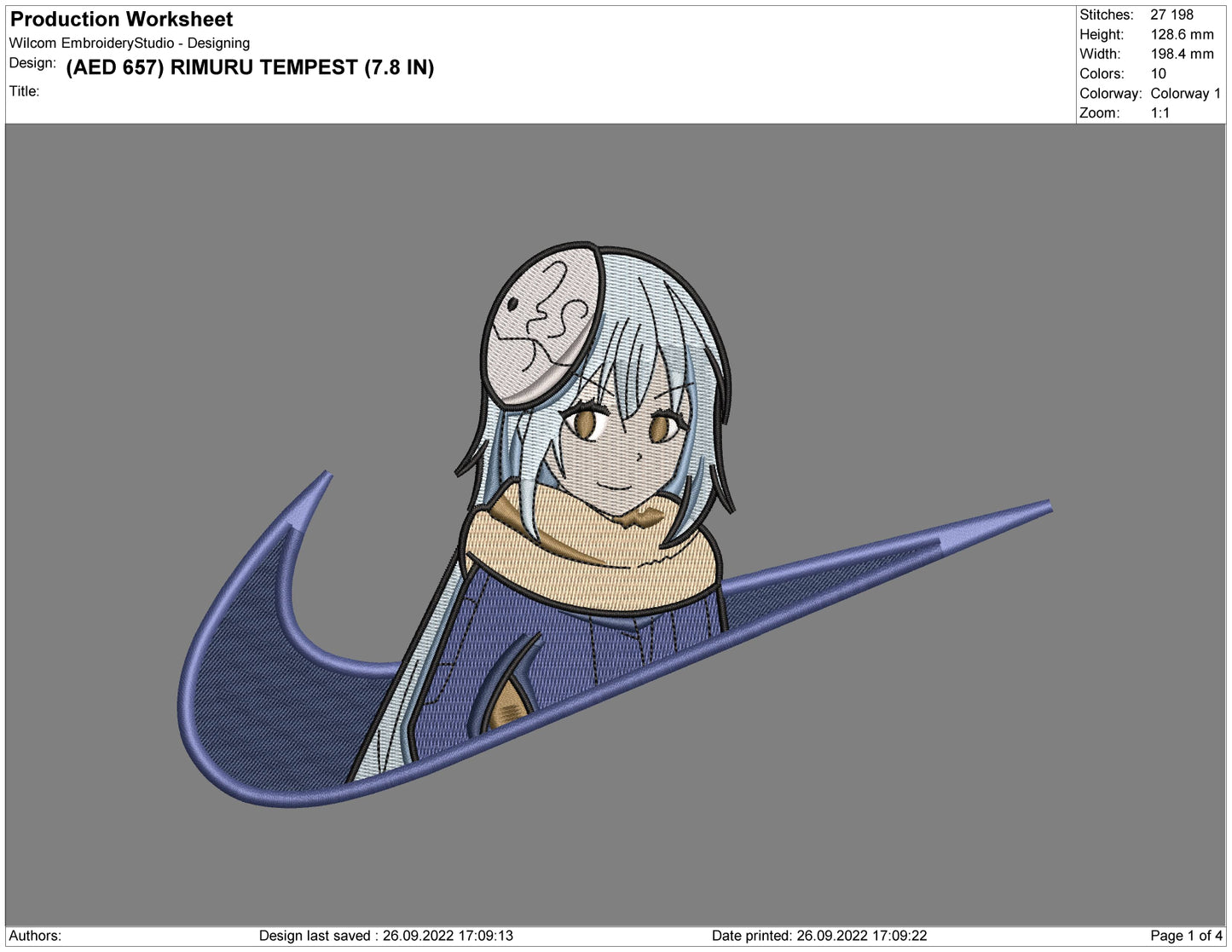 Rimuru Tempest Swoosh v2 Embroidery Design Files - 3 Sizes