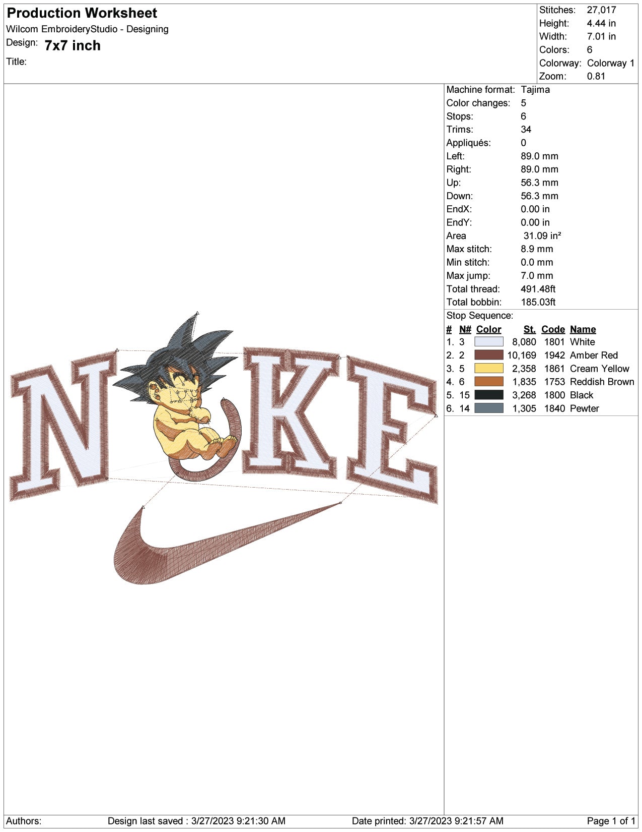 Nike Baby Gohan v2 Embroidery Design Files - 3 Size's