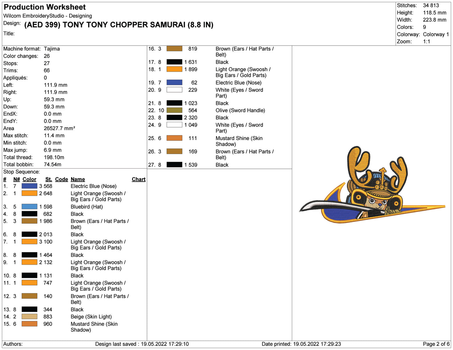 Tony Tony Chopper Embroidery Design Files - 5 Size's