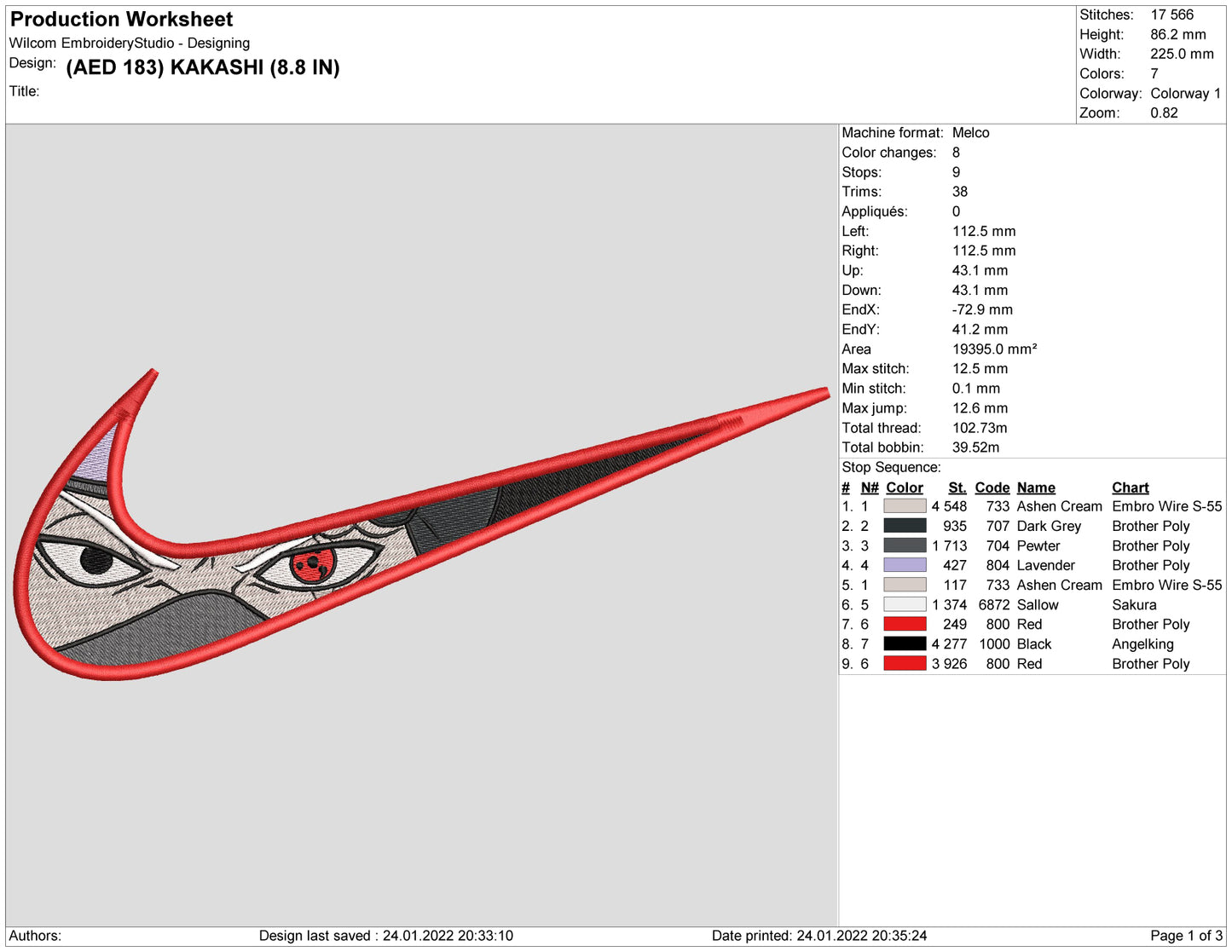 Kakashi Hatake Swoosh v2 Embroidery Design Files - 4 Sizes