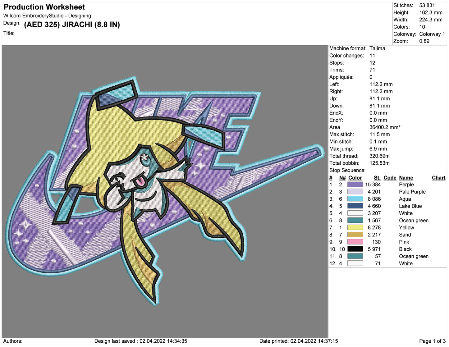 Jirachi Swoosh Embroidery Design Files - 4 Size's