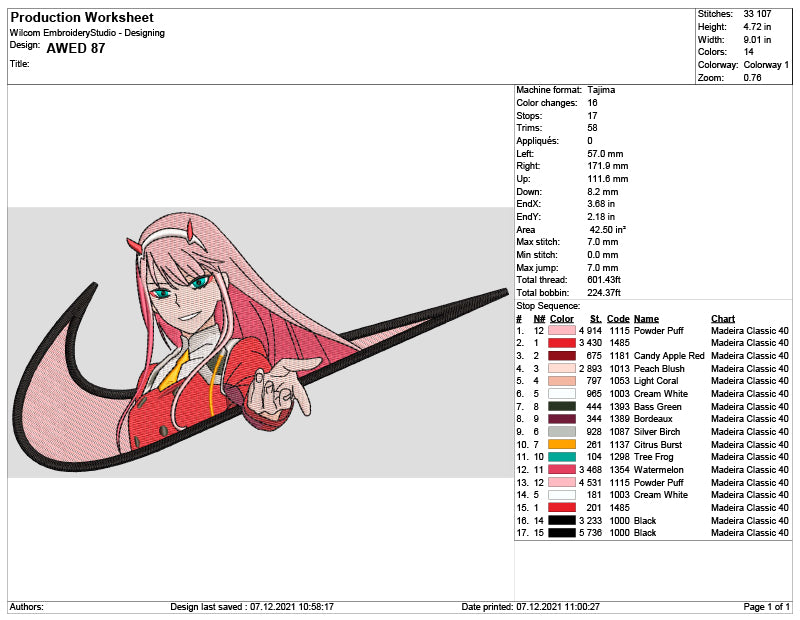 Zero Two Swoosh v3 Embroidery Design Files - 4 Sizes