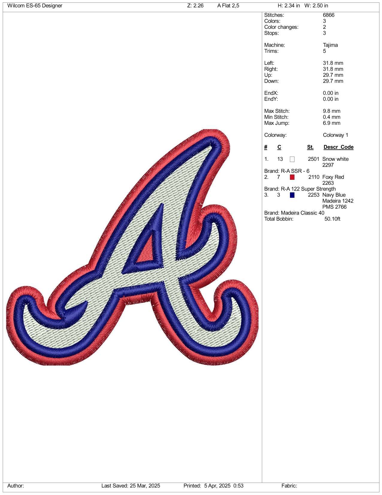 A 3D v2 Embroidery Design Files - 1 Size