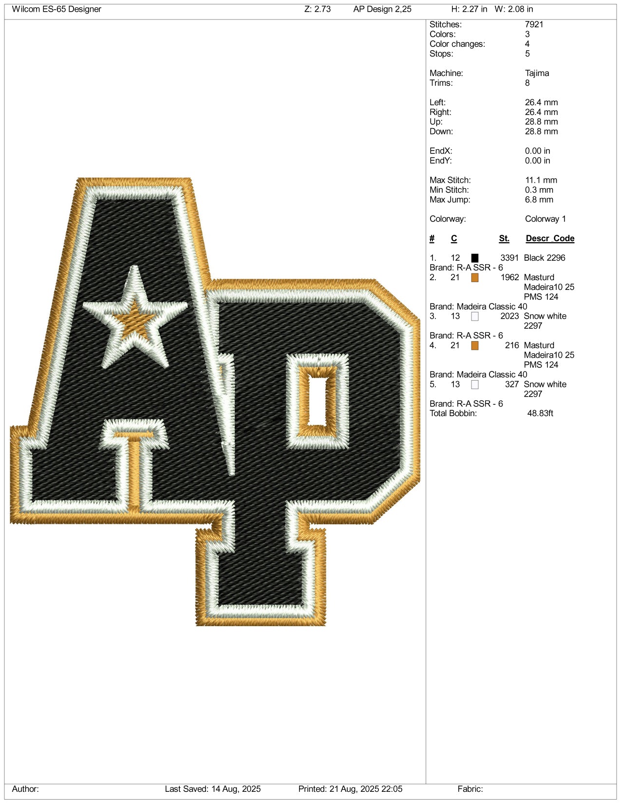 Atlanta Premier Embroidery Design Files - 3 Size's
