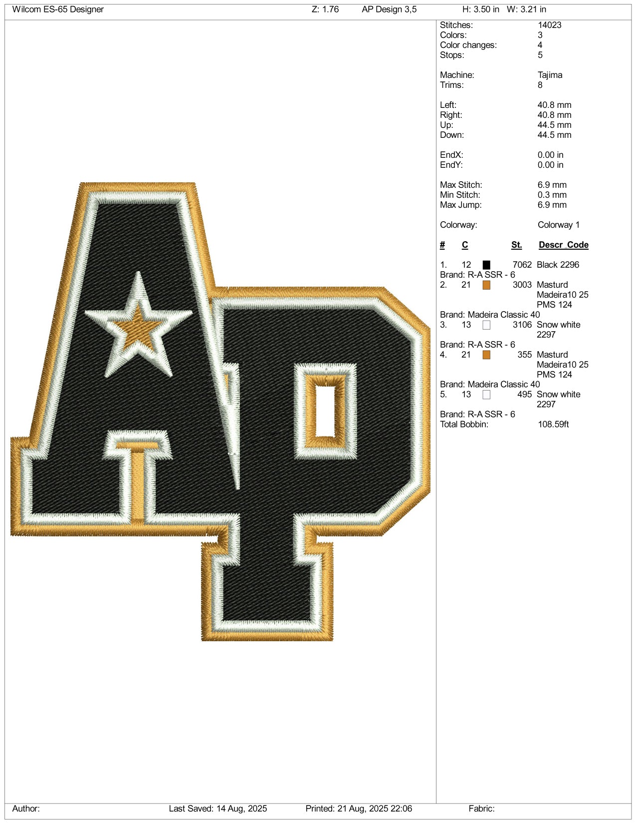 Atlanta Premier Embroidery Design Files - 3 Size's
