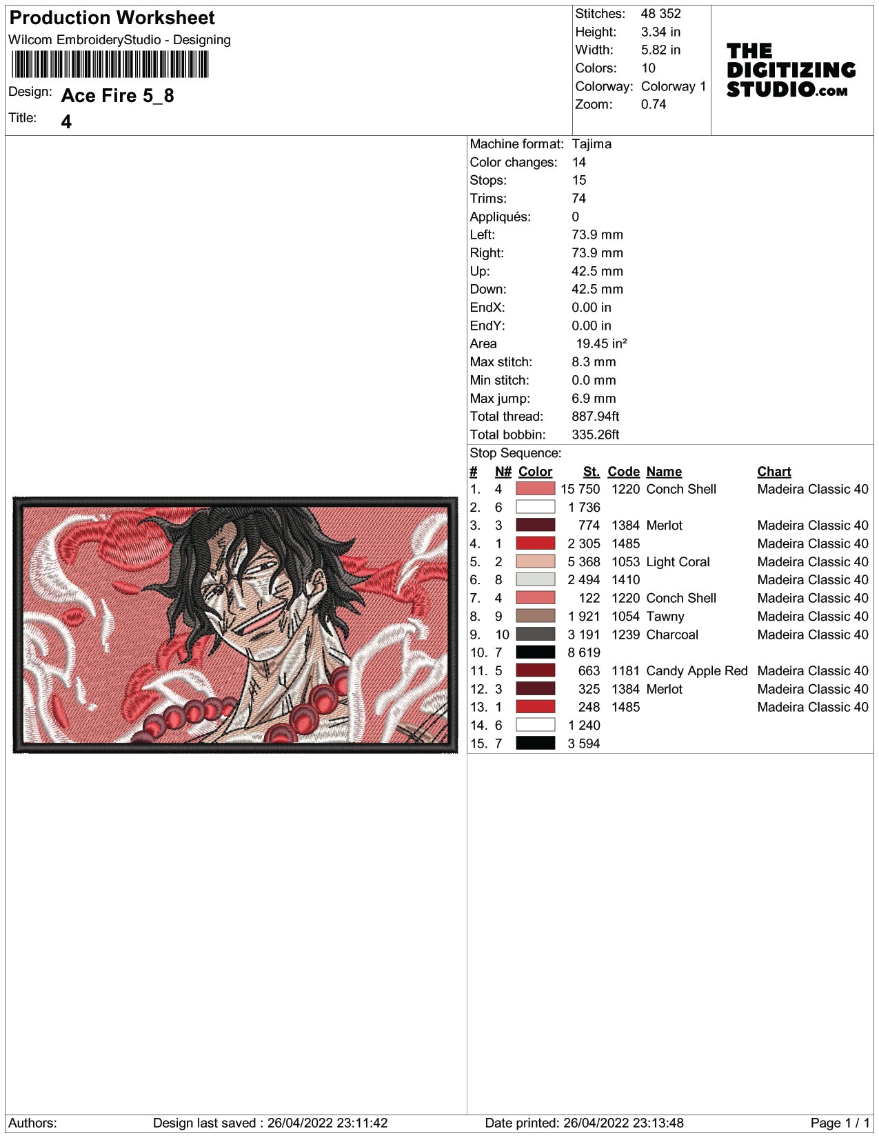 Ace Fire Embroidery Design Files - 3 Size's