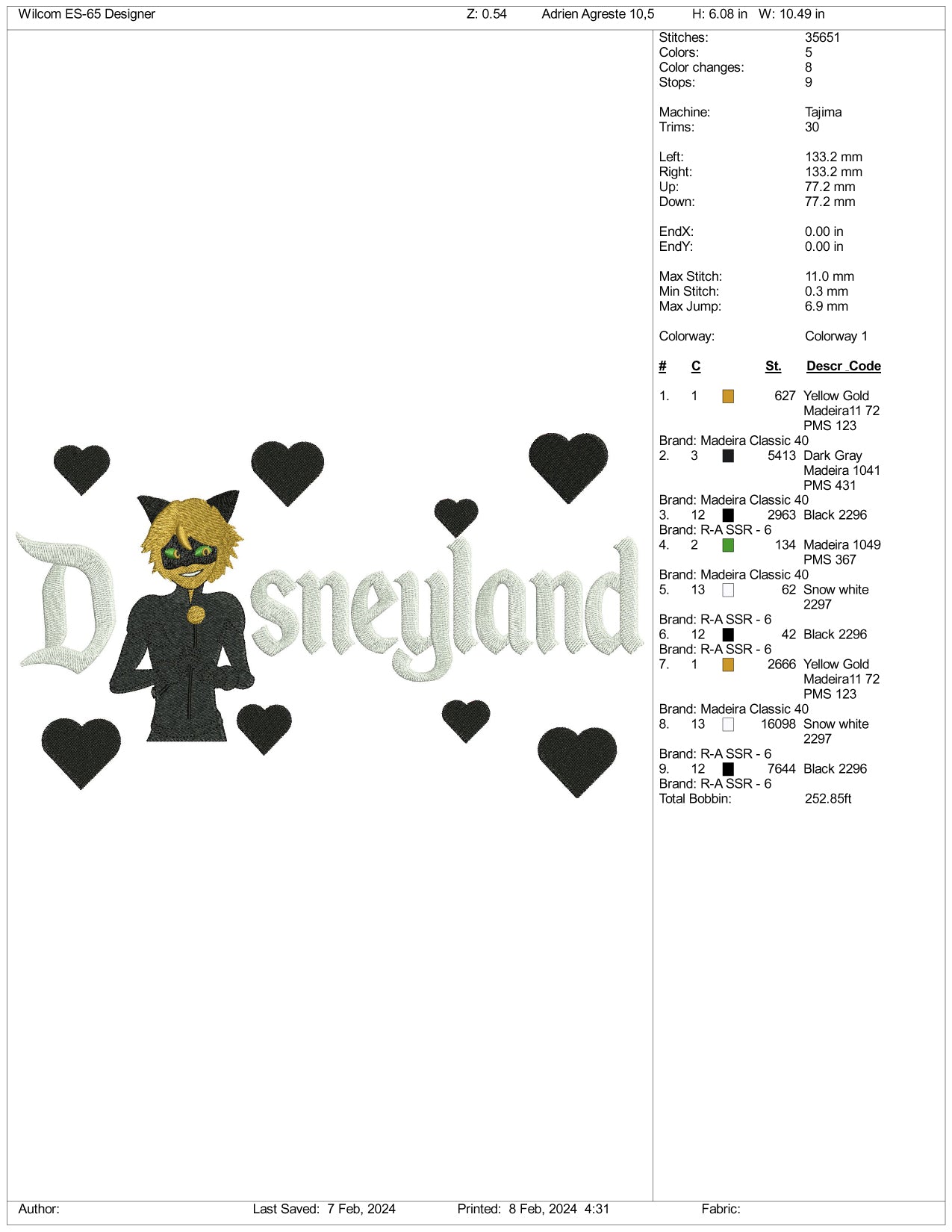 Adrien Agreste Disneyland Embroidery