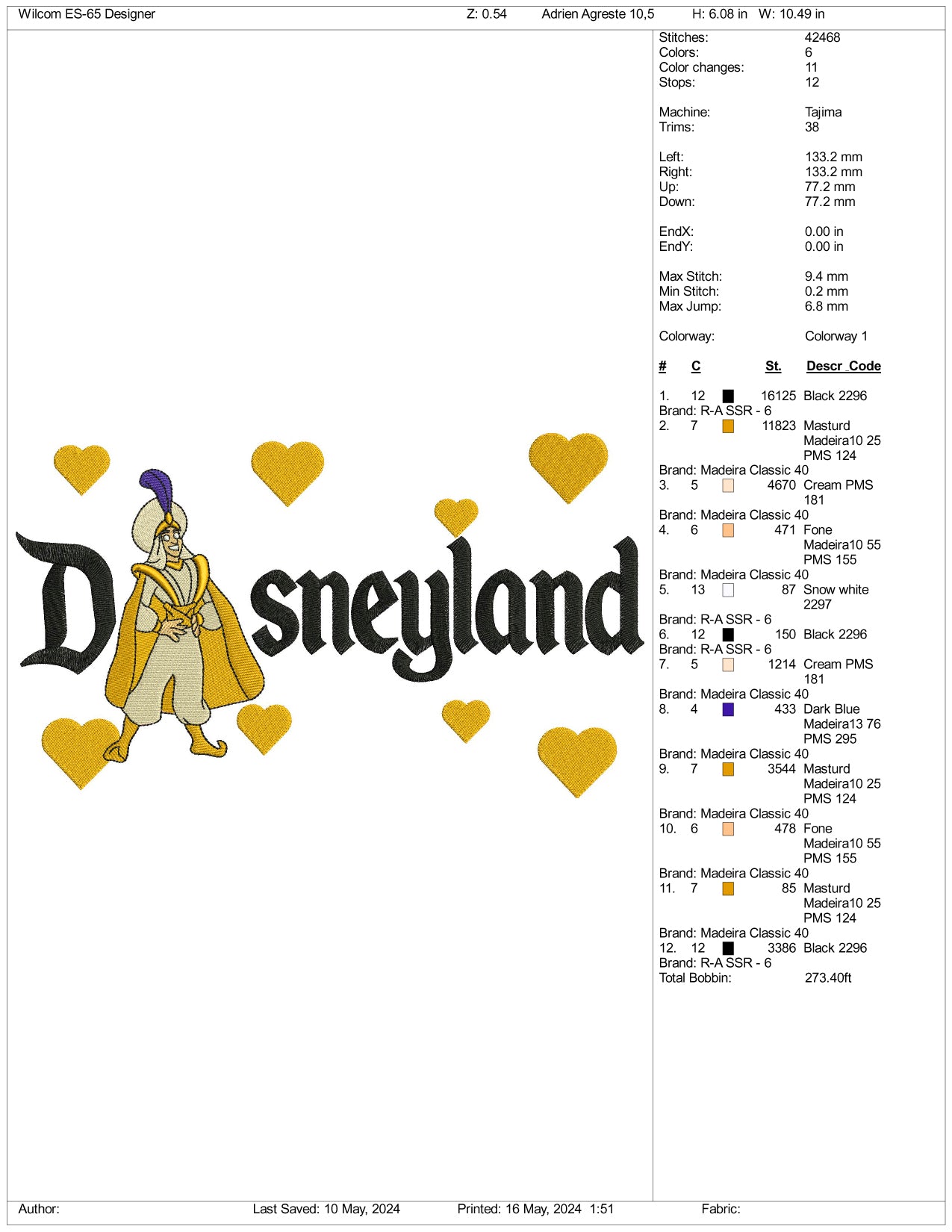 Aladdin v2 Disneyland Embroidery