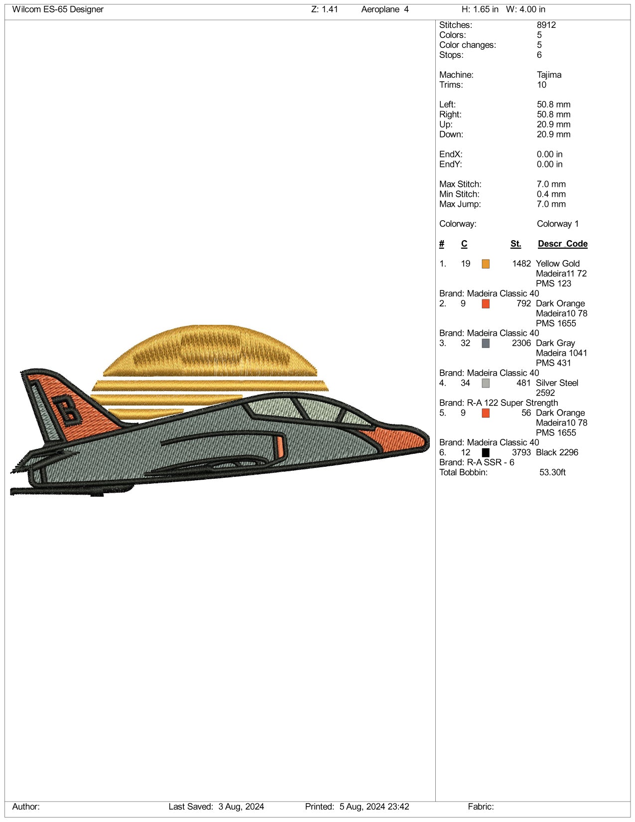 Fighter Aircraft Embroidery Files - 3 Size's