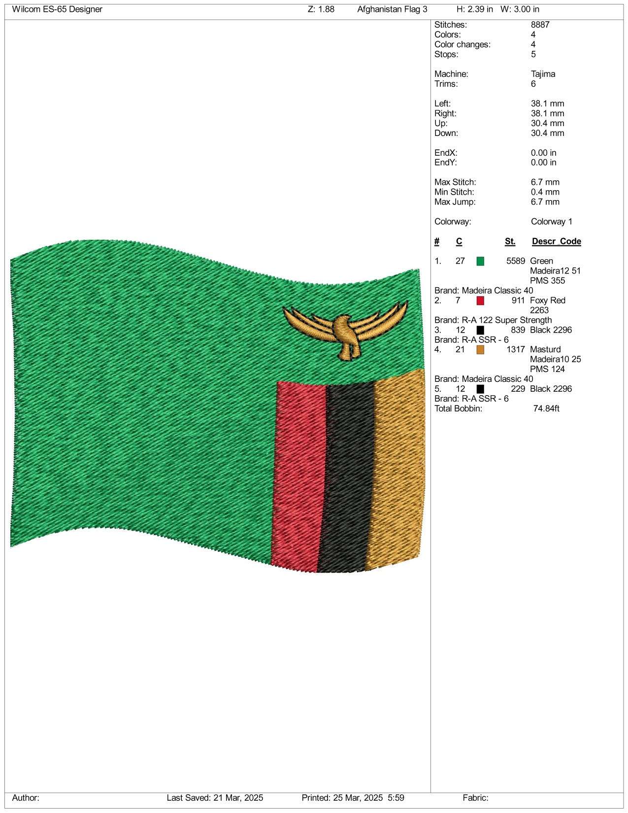 Zambia Flag Embroidery Files - 3 Size's