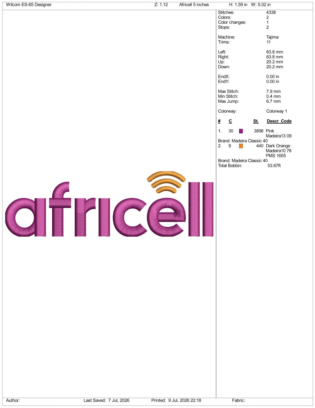 Africell Logo Embroidery Design Files - 3 Size's