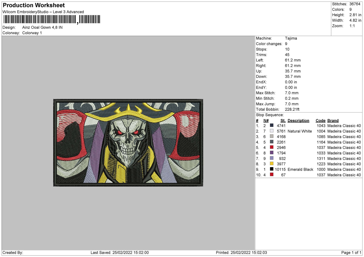 Ainz Ooal Gown Embroidery Design Files - 4 Size's