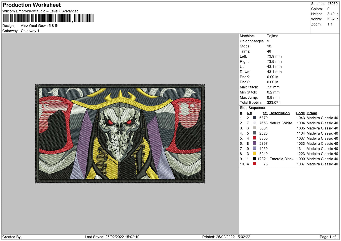 Ainz Ooal Gown Embroidery Design Files - 4 Size's