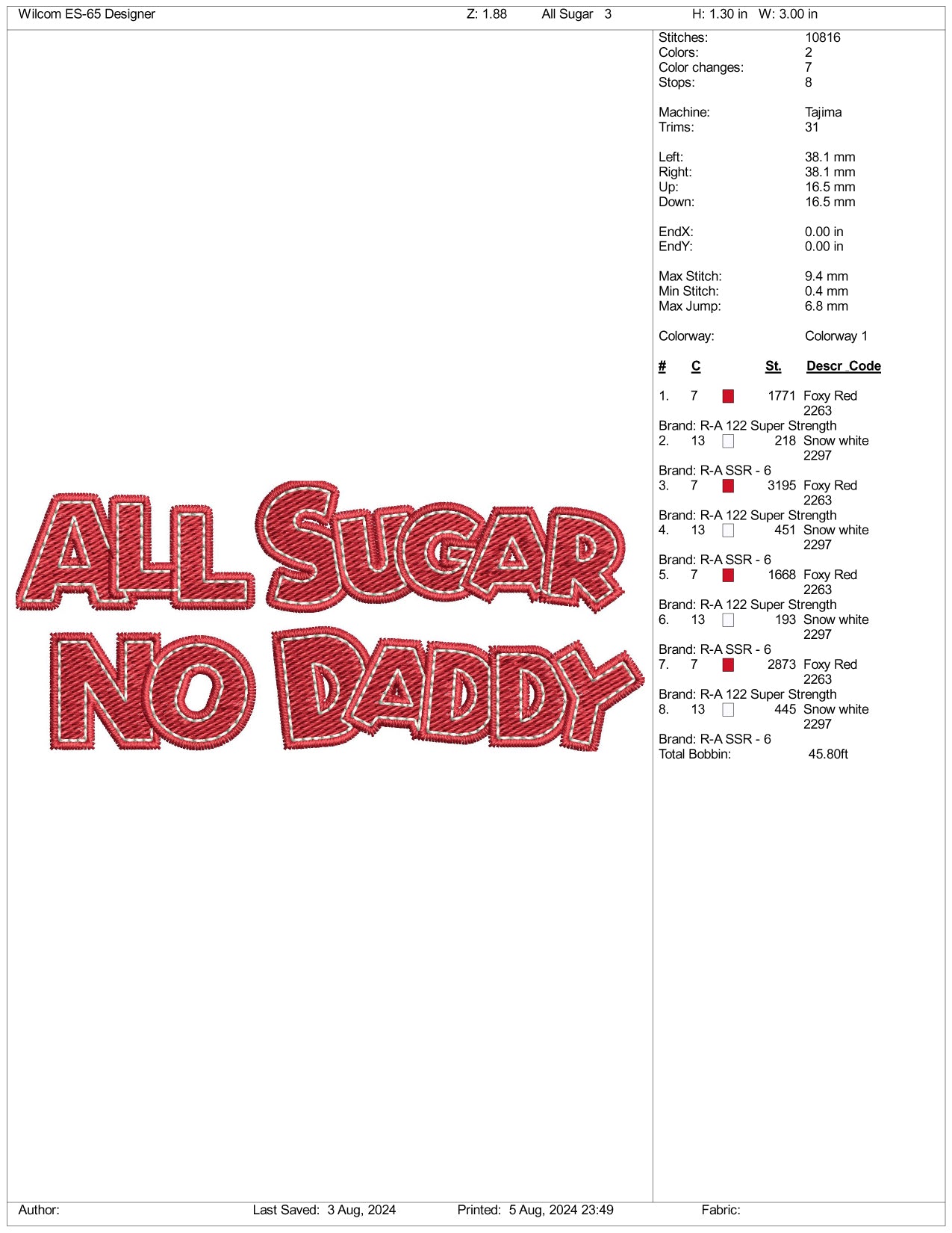 Todos los archivos de bordado de Sugar No Daddy - 3 tamaños