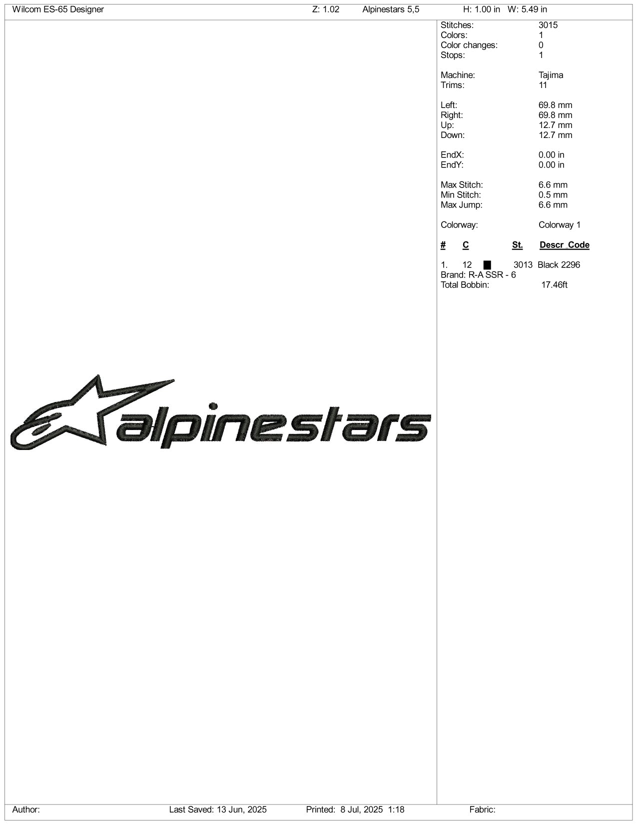 Alpinestars Logo Embroidery Design Files - 3 Size's
