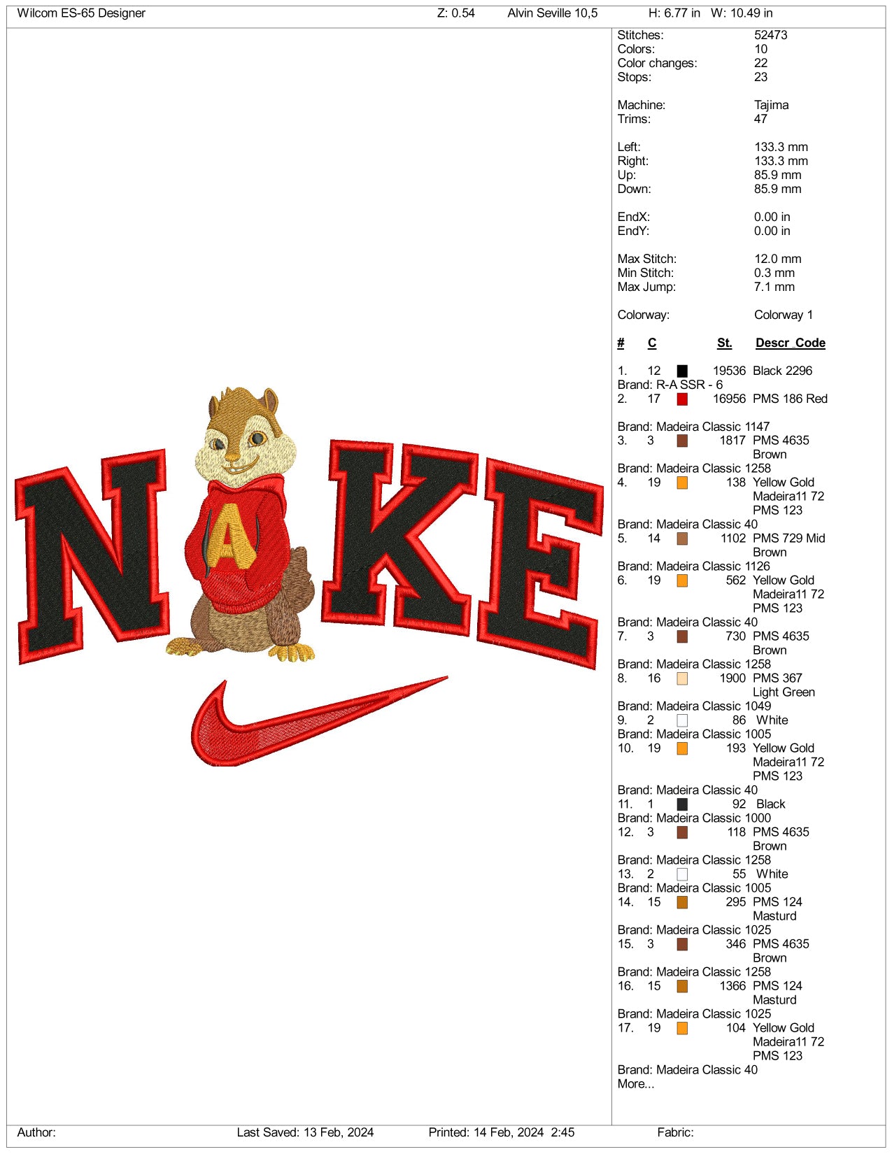 Archivos de diseño de bordado Nike Alvin Seville - 3 tamaños