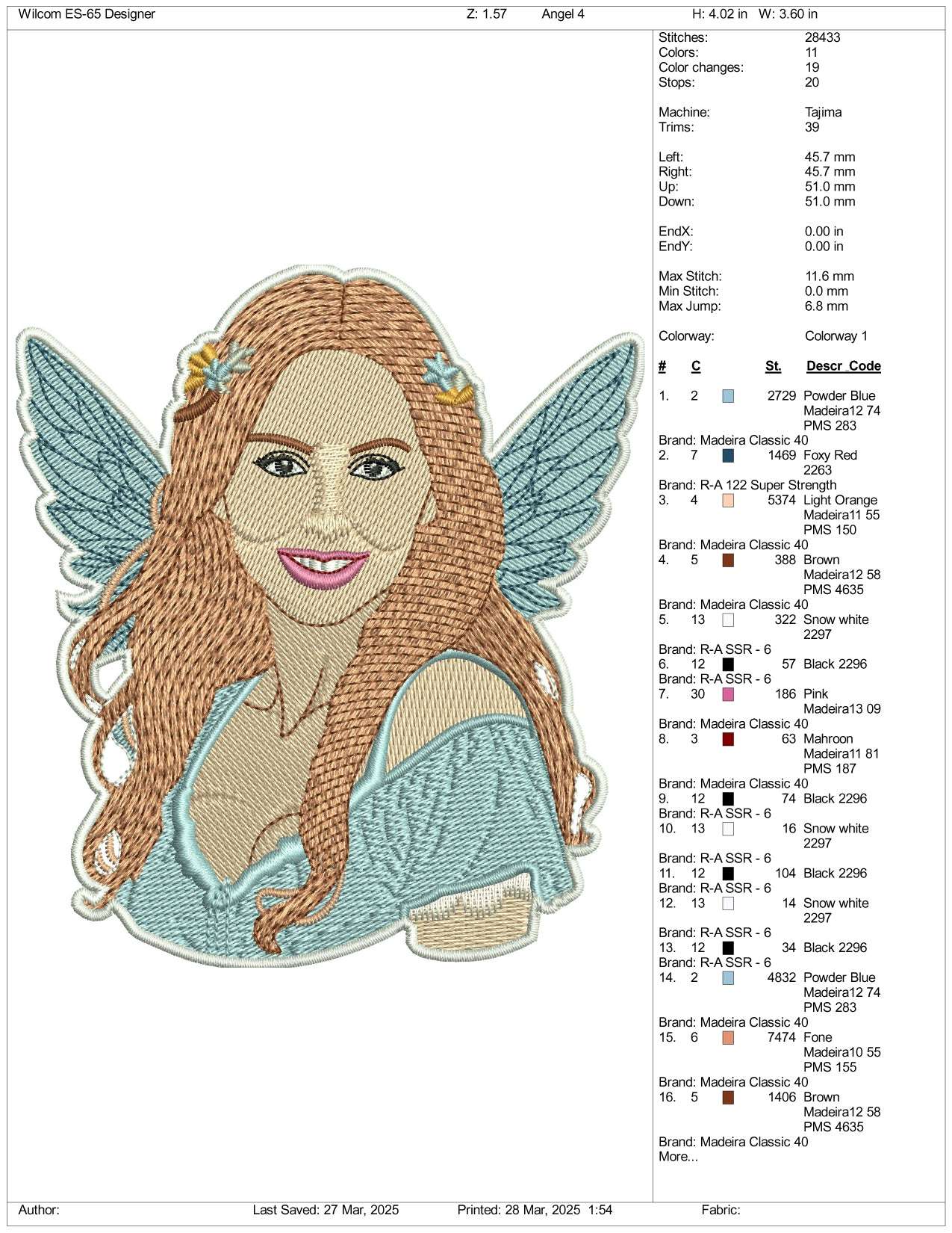 Angel Girl Embroidery Design Files - 3 Size's