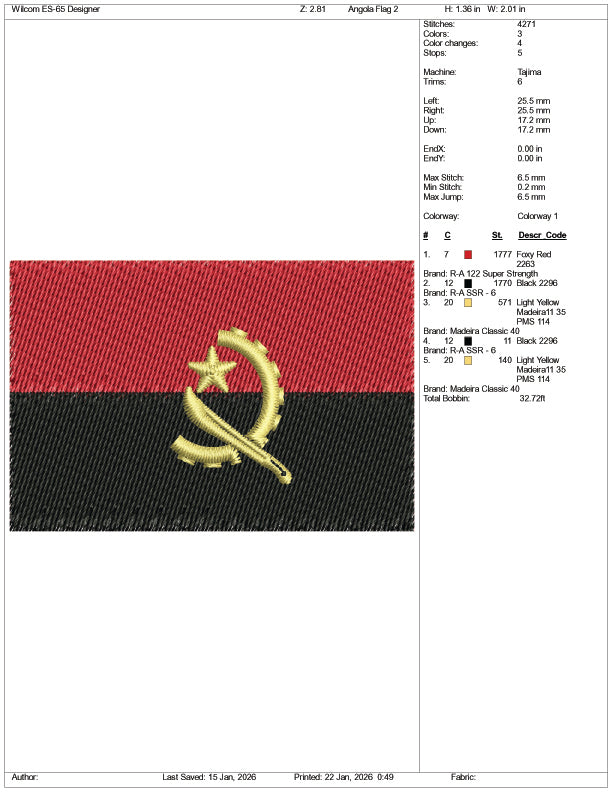 Angola Flag Embroidery Design Files - 3 Size's