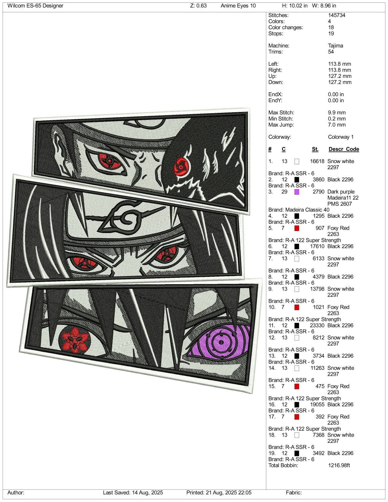 Itachi Uchiha v18 Embroidery Design Files - 3 Size's
