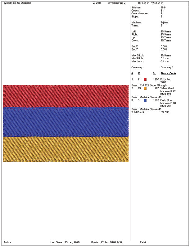 Armenia Flag Embroidery Design Files - 3 Size's