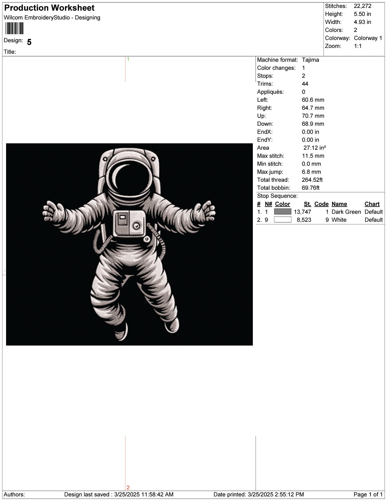 Astronaut Embroidery Design Files - 9 Size's