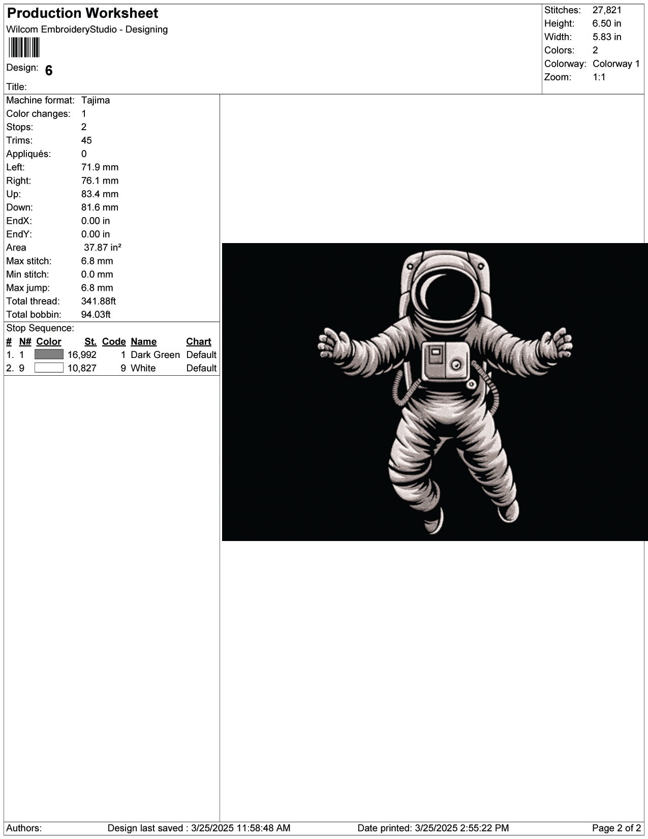 Astronaut Embroidery Design Files - 9 Size's