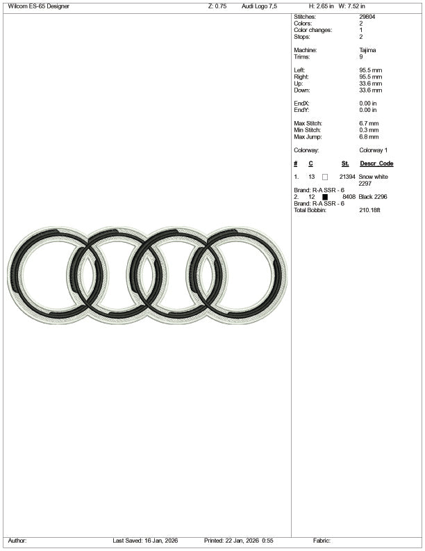 Audi Logo Embroidery Design Files - 4 Size's
