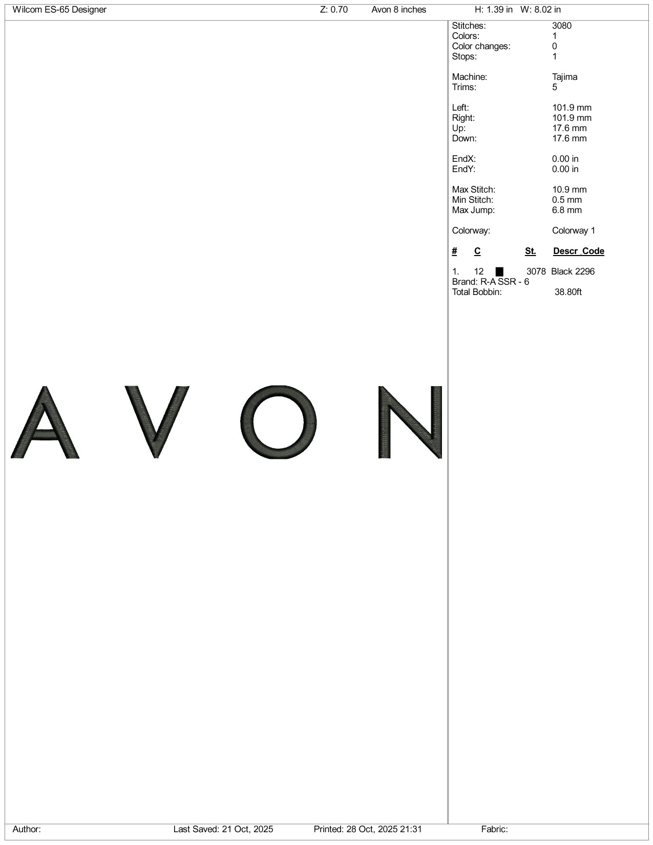 AVON Logo Embroidery Design Files - 4 Size's