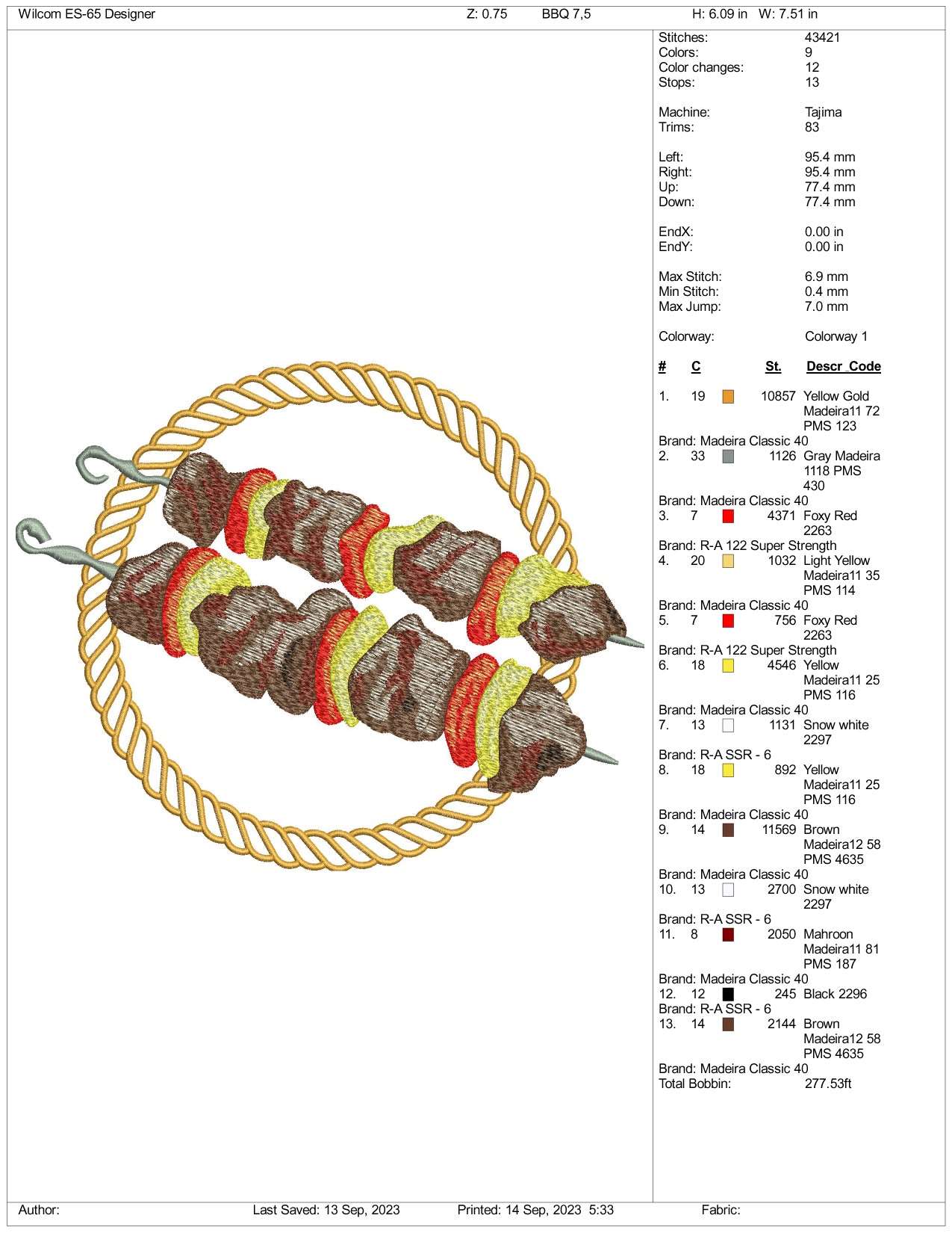 Bar.B.Q Embroidery Design Files - 3 Size's