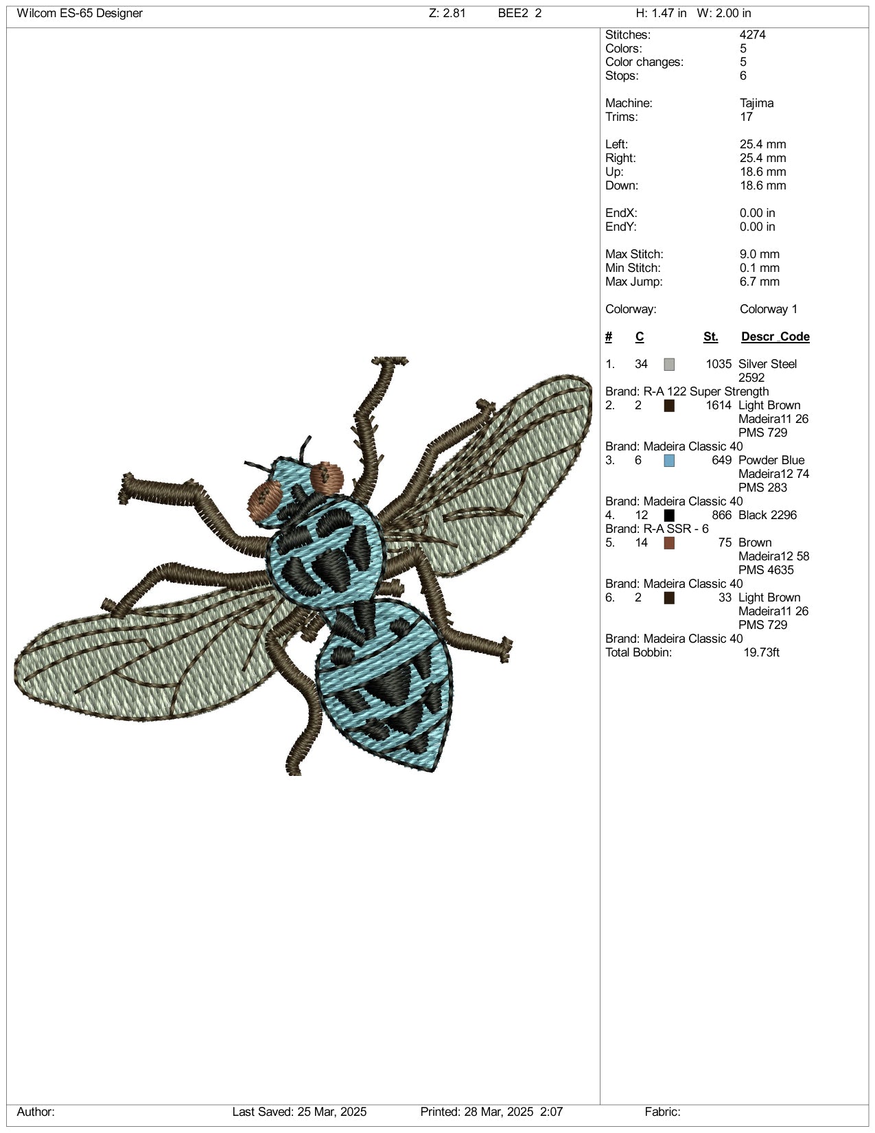 Bee v2 Embroidery Design Files - 3 Size's