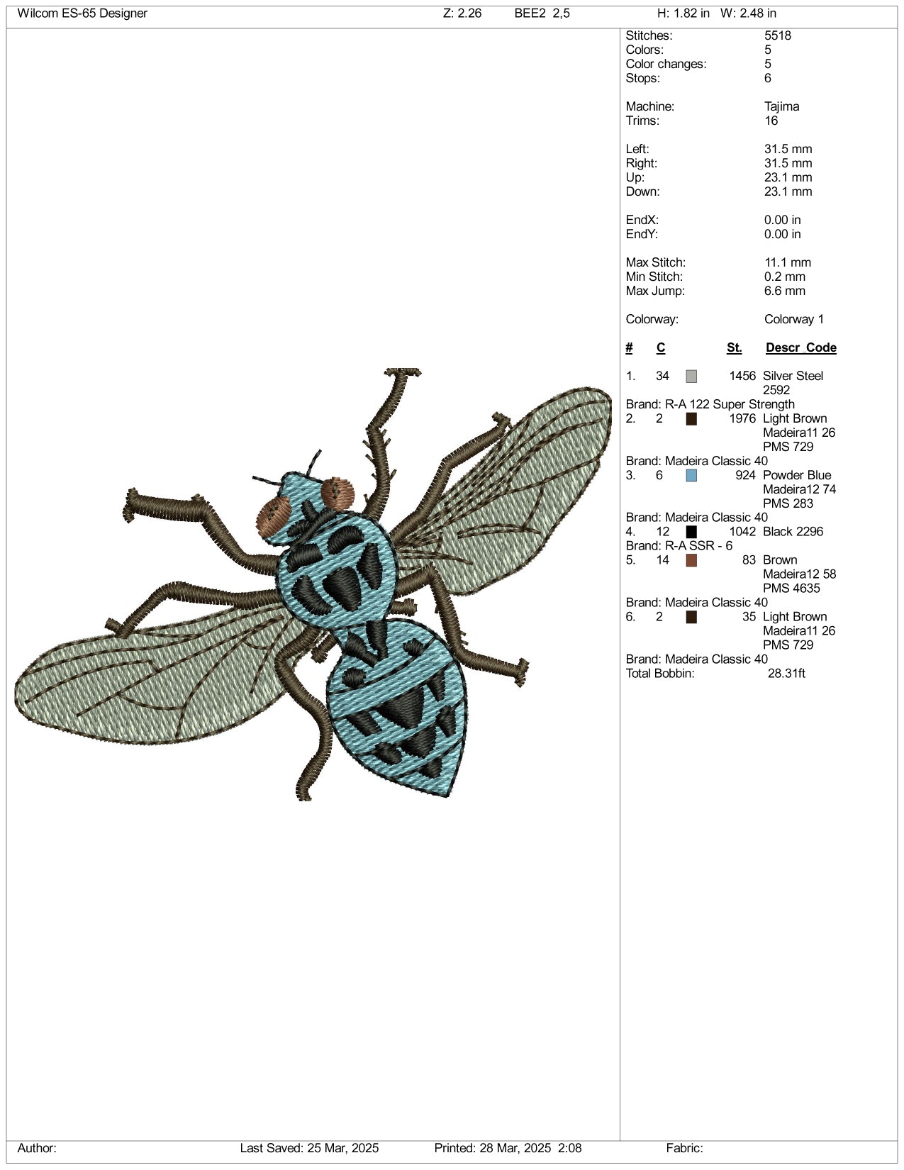 Bee v2 Embroidery Design Files - 3 Size's