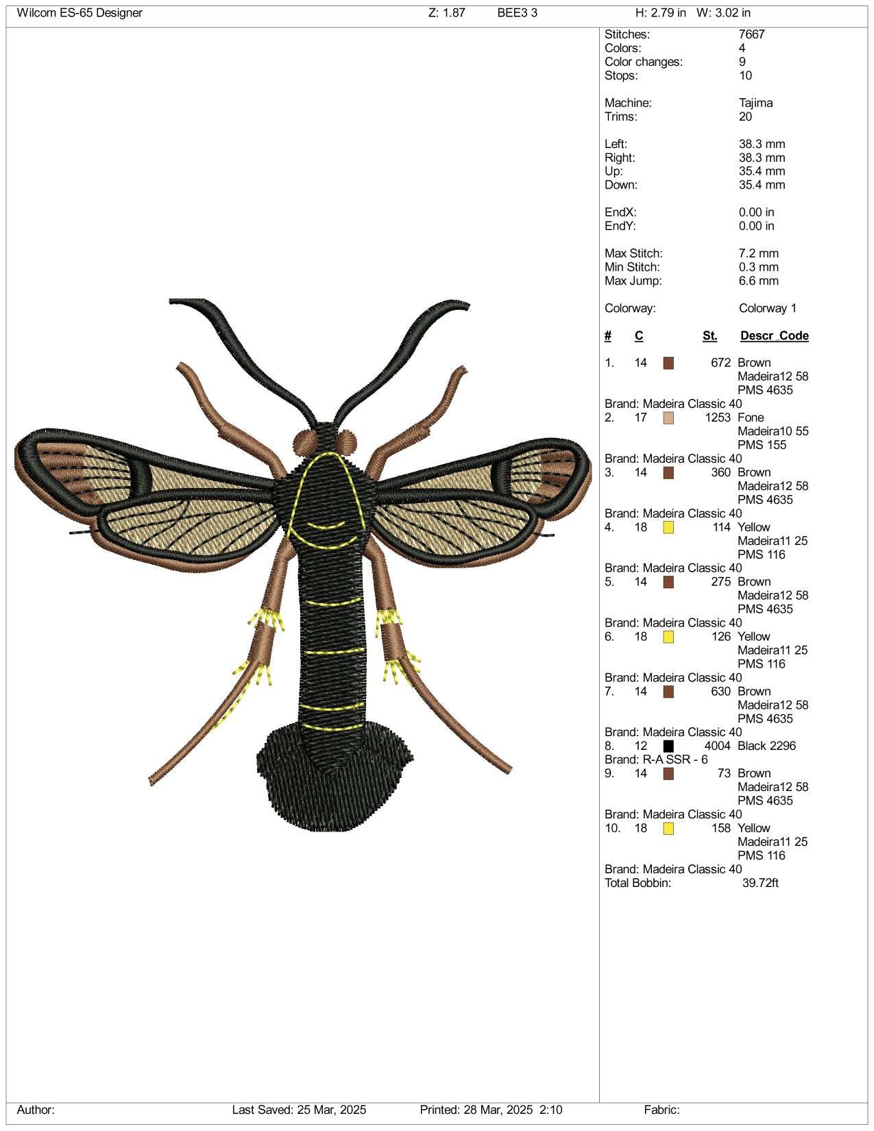 Bee v3 Embroidery Design Files - 3 Size's