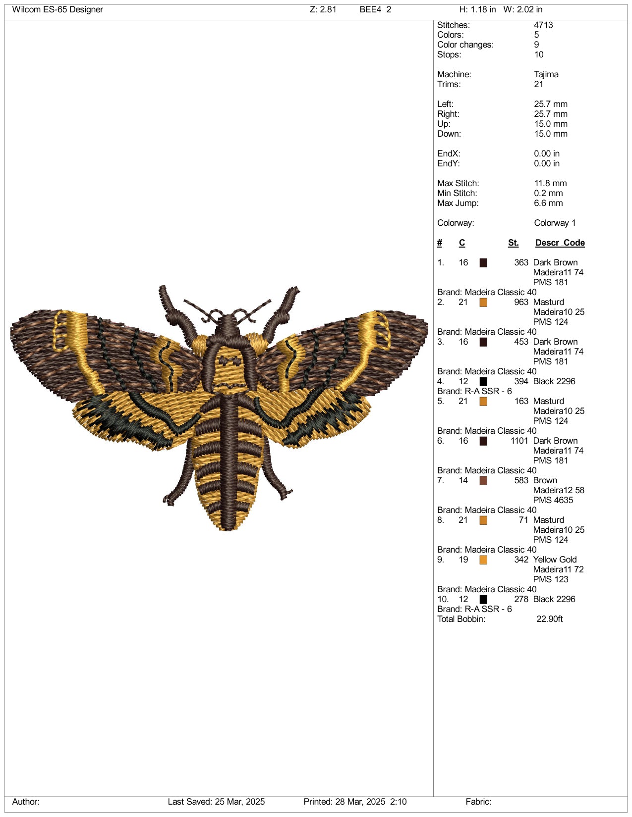 Bee v4 Embroidery Design Files - 3 Size's