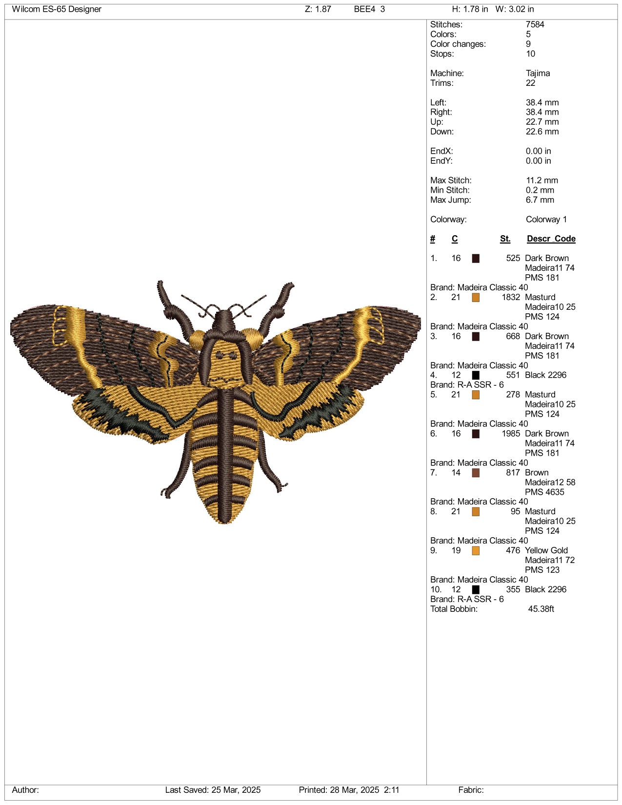 Archivos de diseño de bordado Bee v4 - 3 tamaños