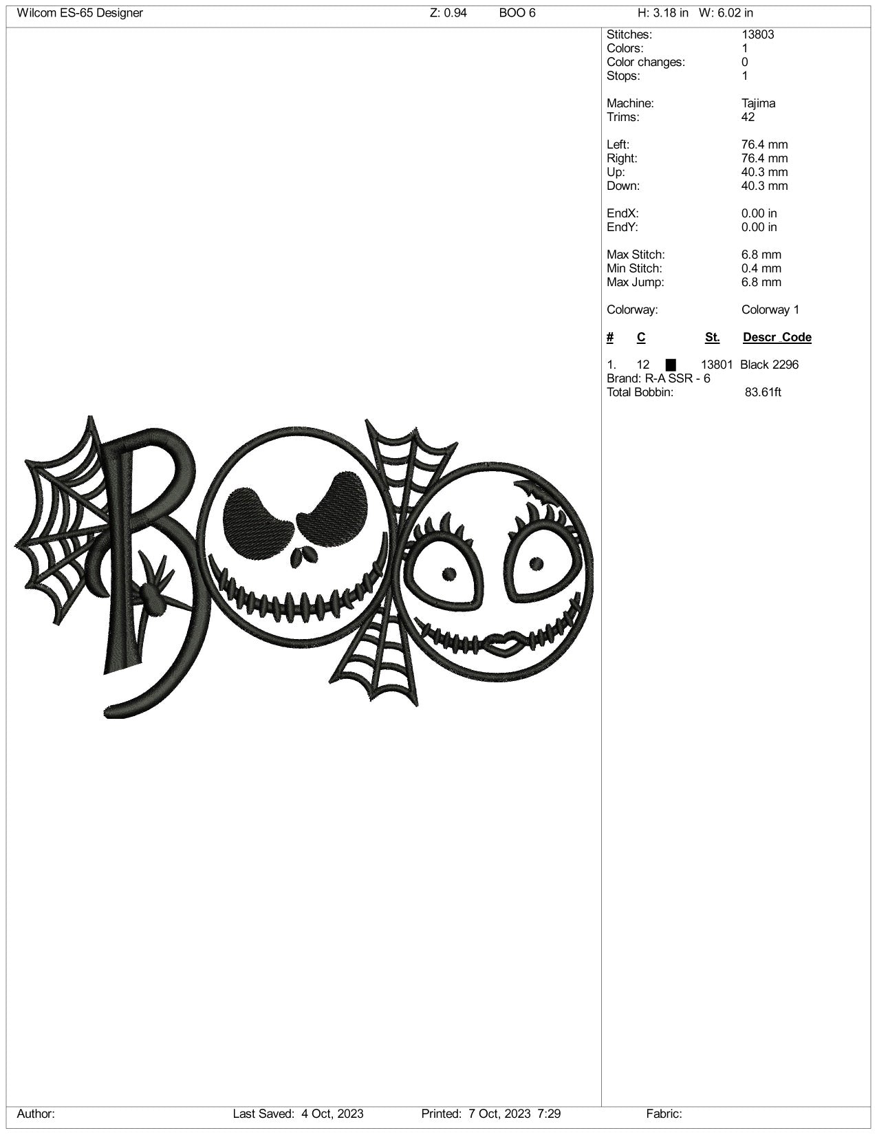 Boo v2 Embroidery Design Files - 3 Size's