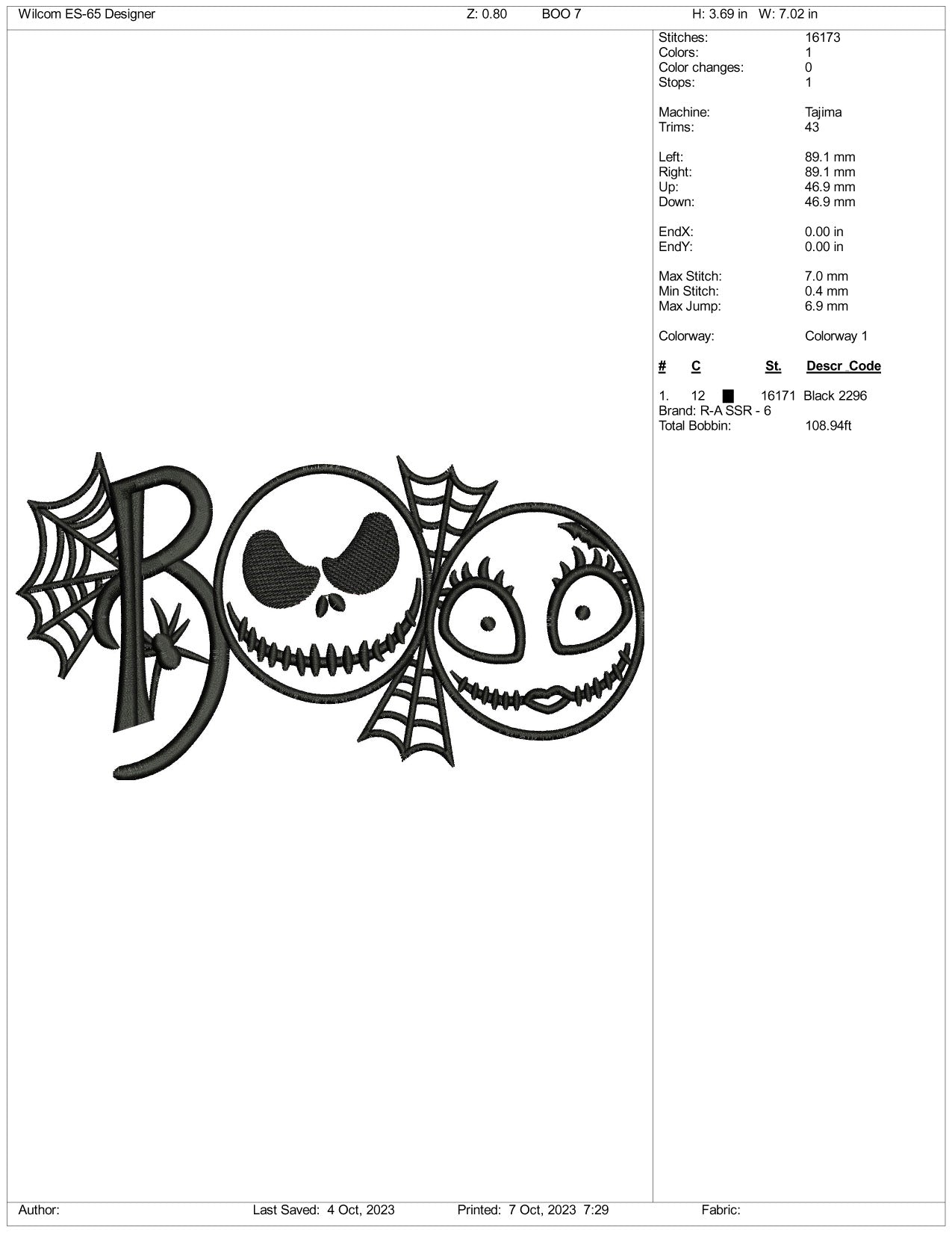 Boo v2 Embroidery Design Files - 3 Size's
