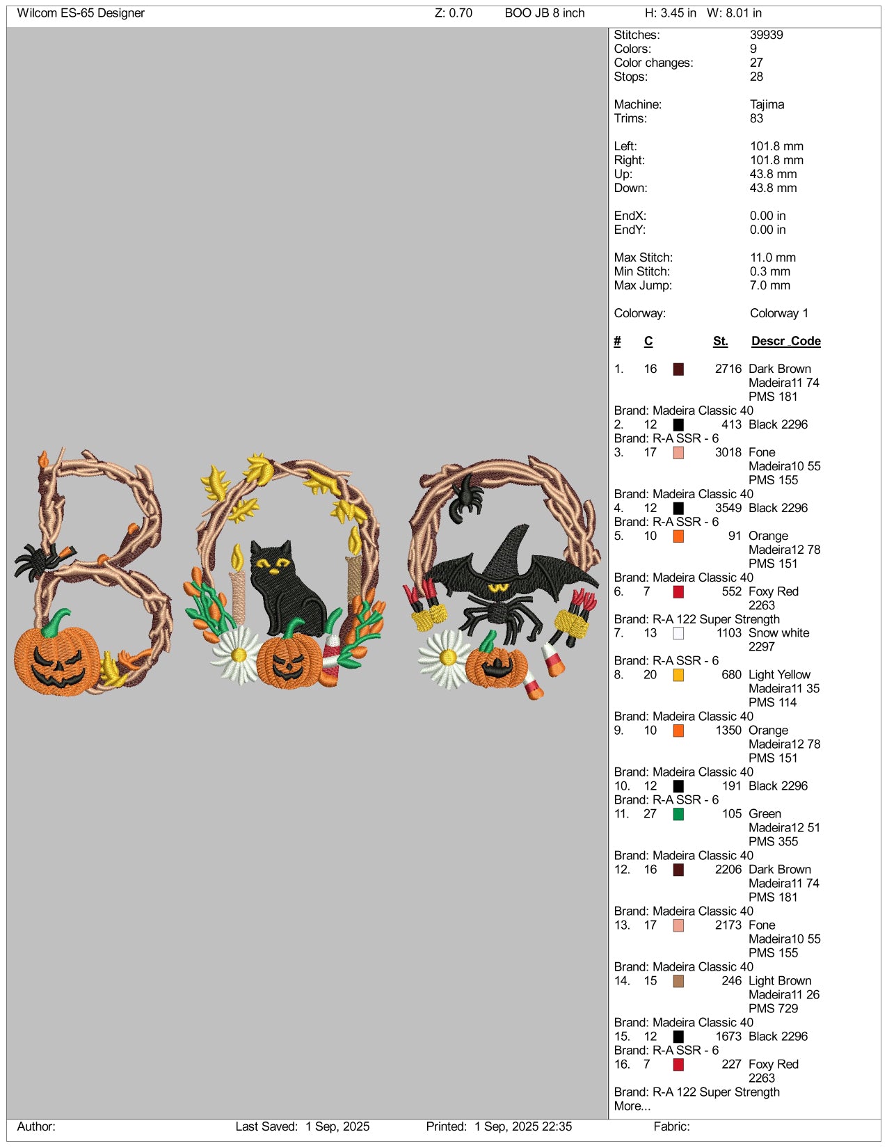 Spooky Boo Embroidery Design Files - 3 Size's