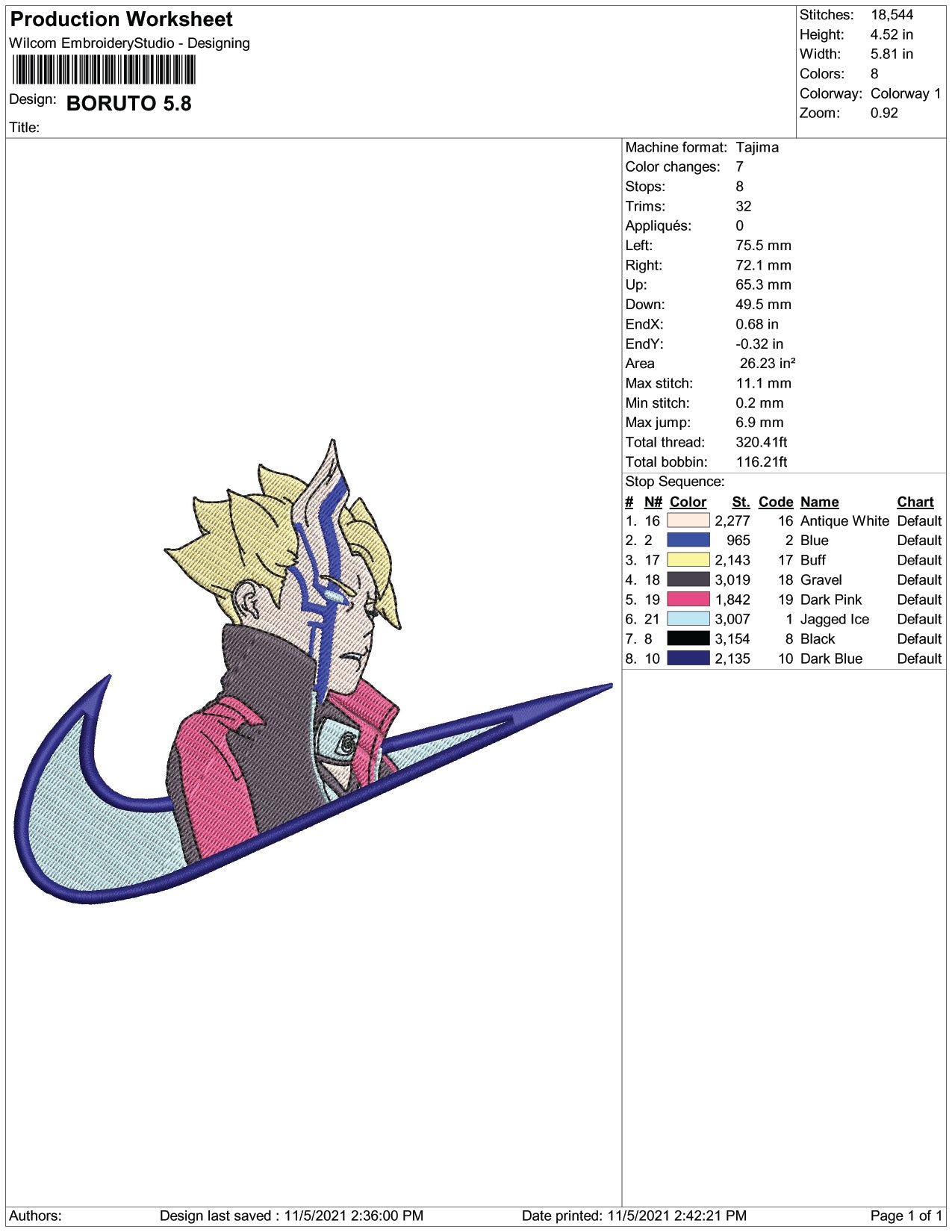 Boruto Uzumaki Swoosh Embroidery Design Files - 3 Size's