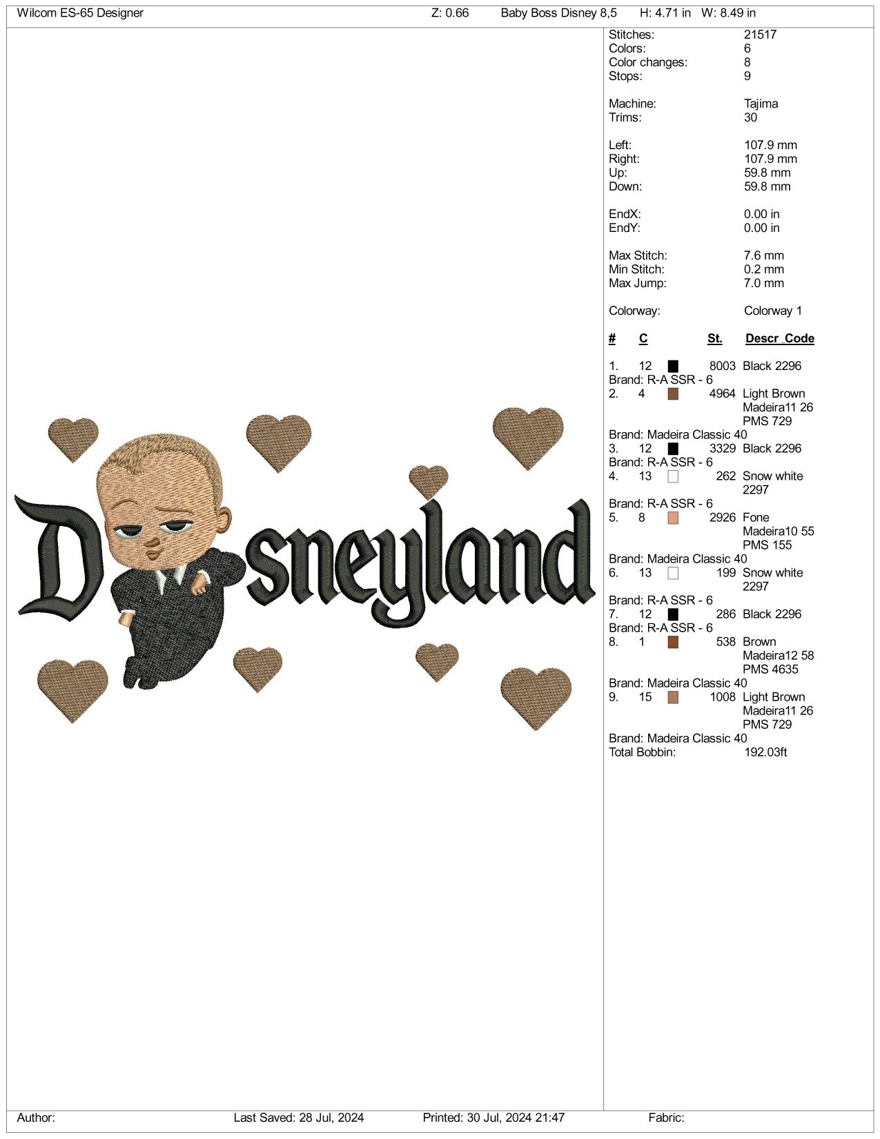 Archivos de diseño de bordado de El Bebé Jefazo de Disneyland - 3 tamaños