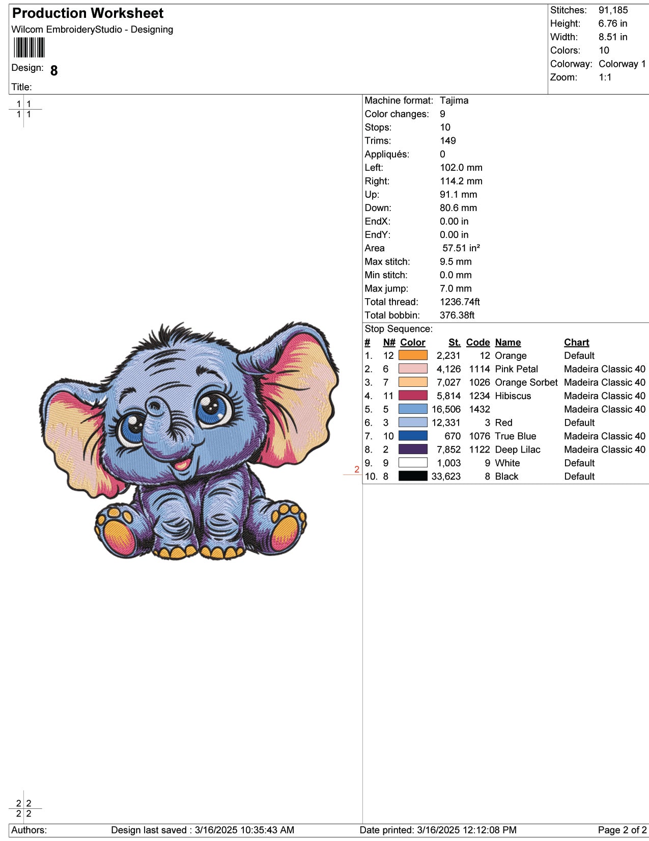 Baby Elephant Embroidery Design Files - 7 Size's