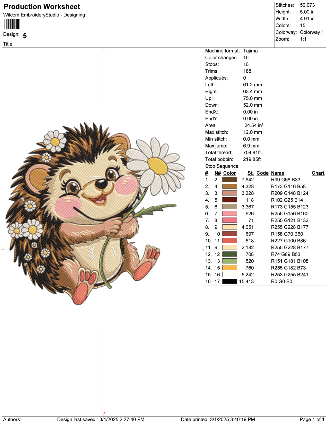 Baby Hedgehog Embroidery Design Files - 9 Size's