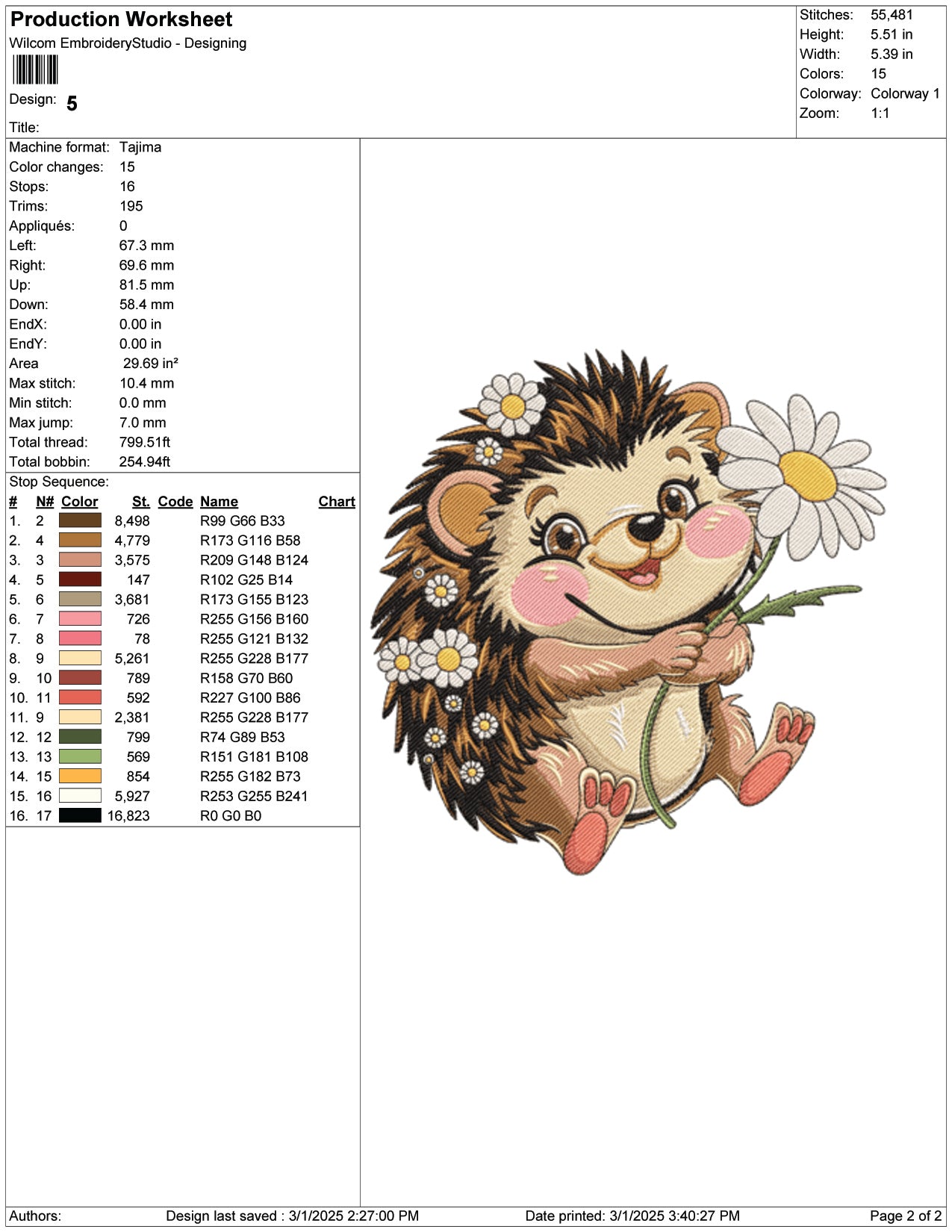Baby Hedgehog Embroidery Design Files - 9 Size's