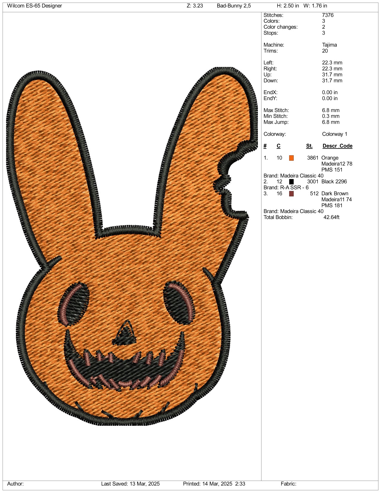 Halloween Cookie Rabbit Embroidery Files - 3 Size's