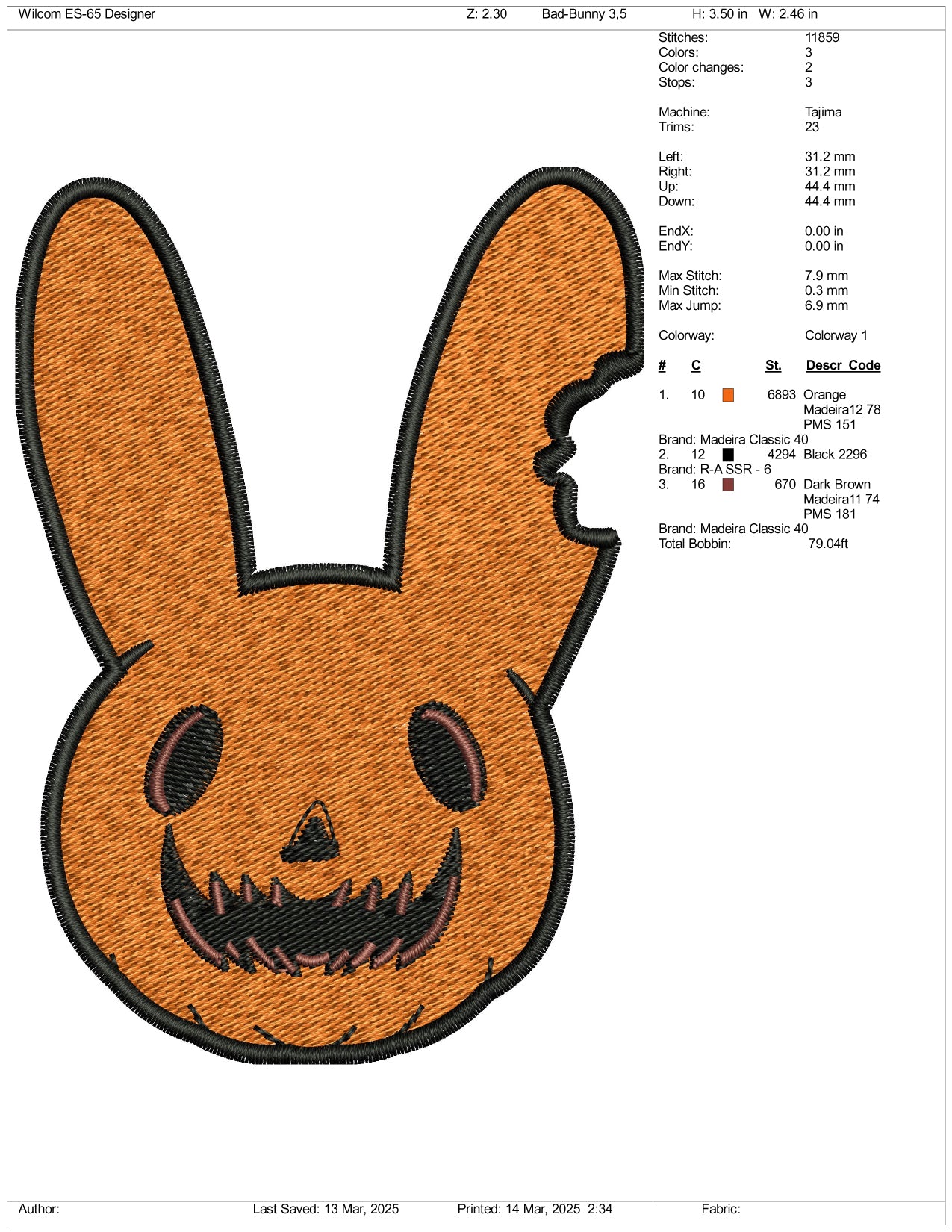 Halloween Cookie Rabbit Embroidery Files - 3 Size's