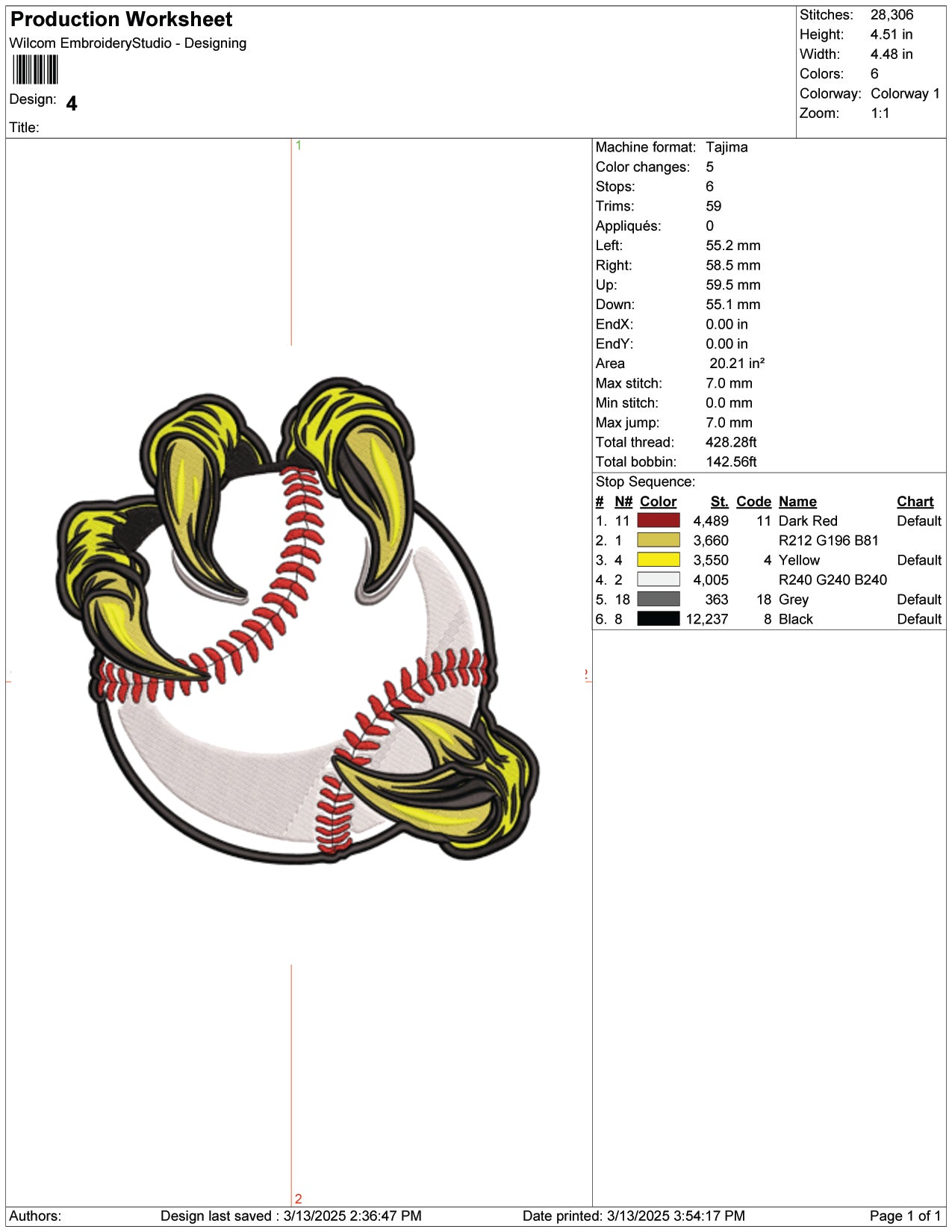 Baseball Beast Claw Embroidery Design Files - 9 Size's
