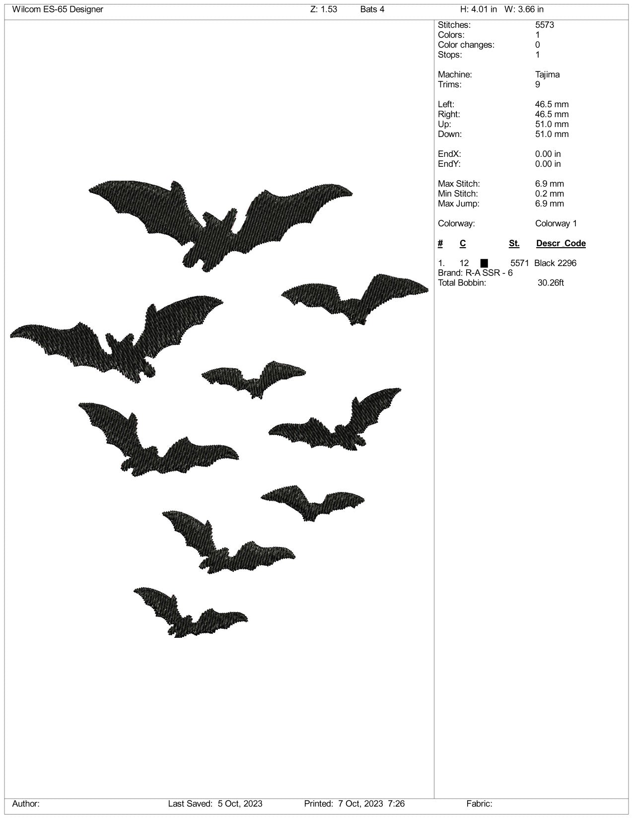 Bat Halloween Embroidery Design Files - 4 Size's