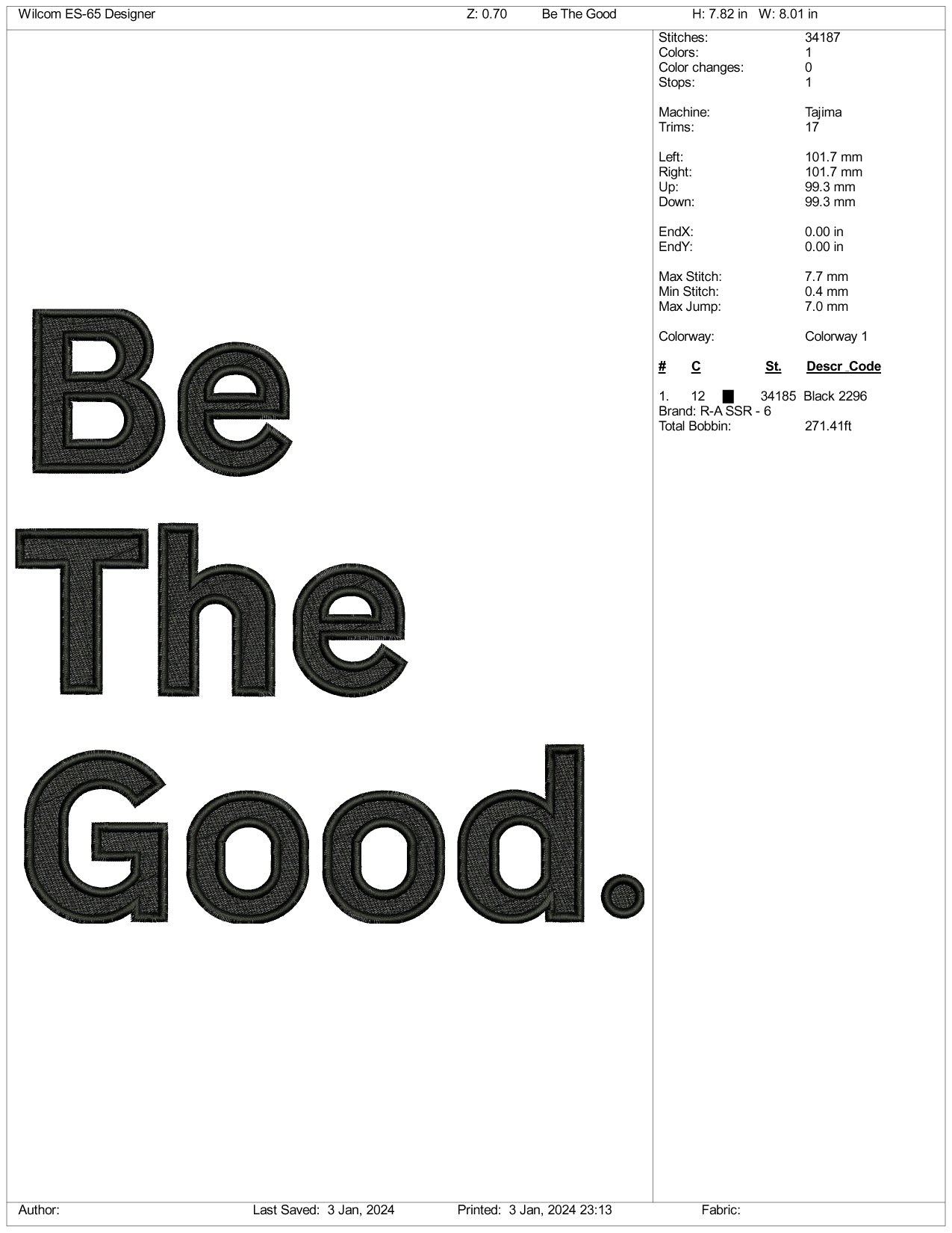 Archivos de diseño de bordado "Be The Good" - 3 tamaños