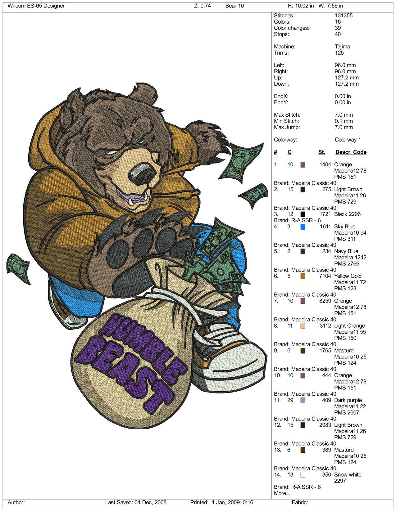 Archivos de diseño de bordado de oso ladrón - 3 tamaños